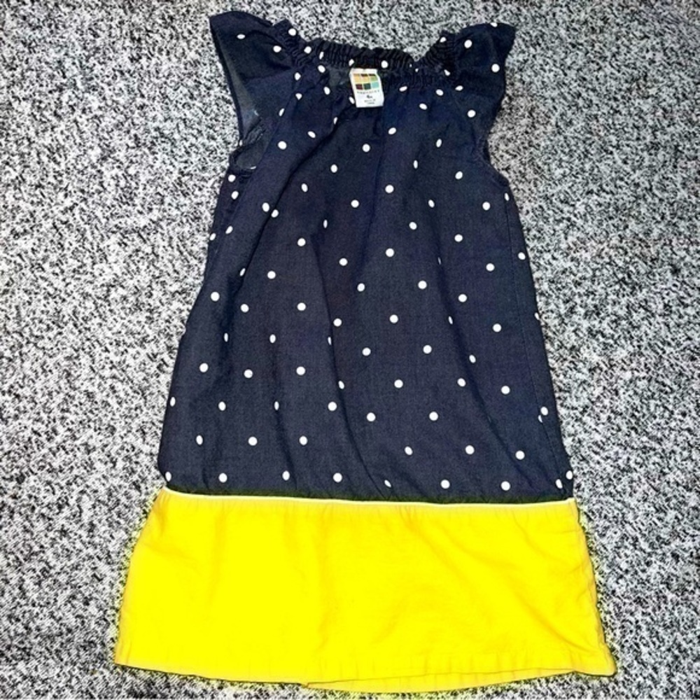 Girls 4t Blue White Yellow Polka Dot Dress